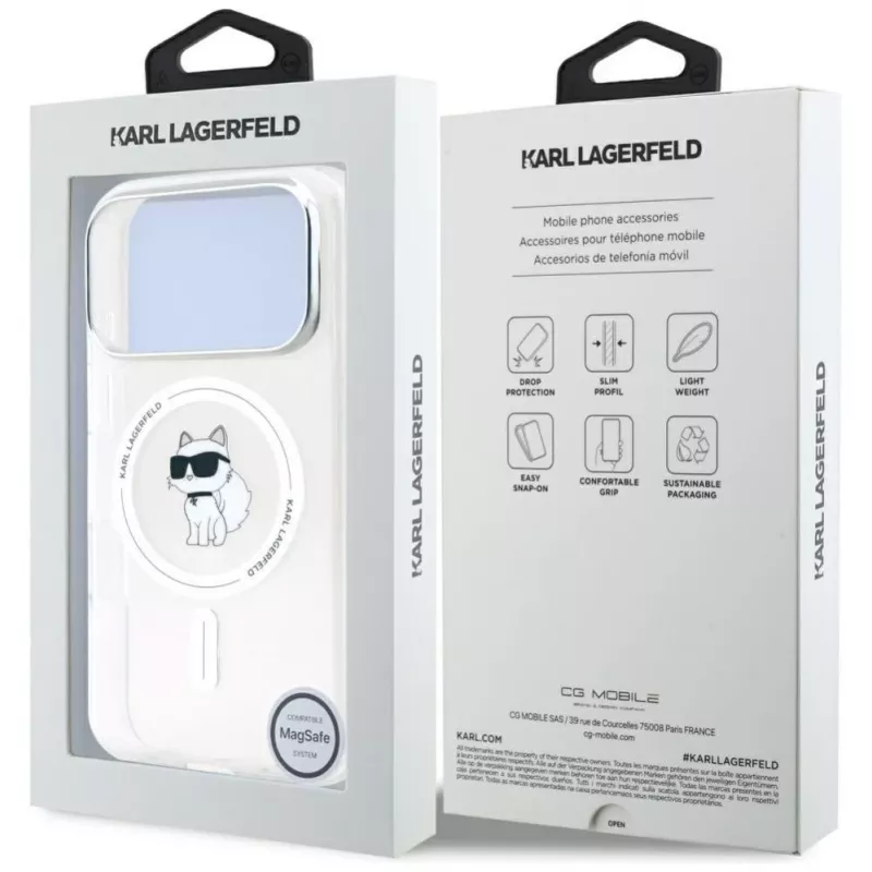 Karl Lagerfeld IML Choupette MagSafe dėklas, skirtas Apple iPhone 17 Pro Max, permatomas