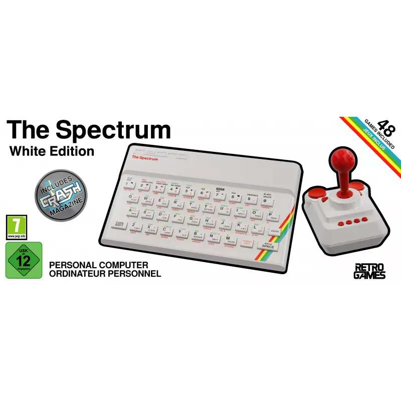 Retro Games The Spectrum White Edition - ZX Spectrum HD konsolė su svirtimi ir 40+ iš anksto įkeltų žaidimų
