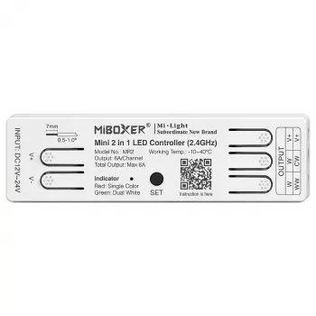 Miboxer MR2 LED valdiklis Mini 2in1 vienspalvis/dvigubas baltas 2.4GHz RF