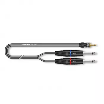 Sommer Cable SC-Onyx 2025 MKII stereo skaidymo kabelis, 2 x 1 x 0,25 mm², 3,5 mm stereo kištukas – 2x 6,3 mm mono kištukai, HICON, juodos spalvos, 5 m (ON1W-0500-SW)