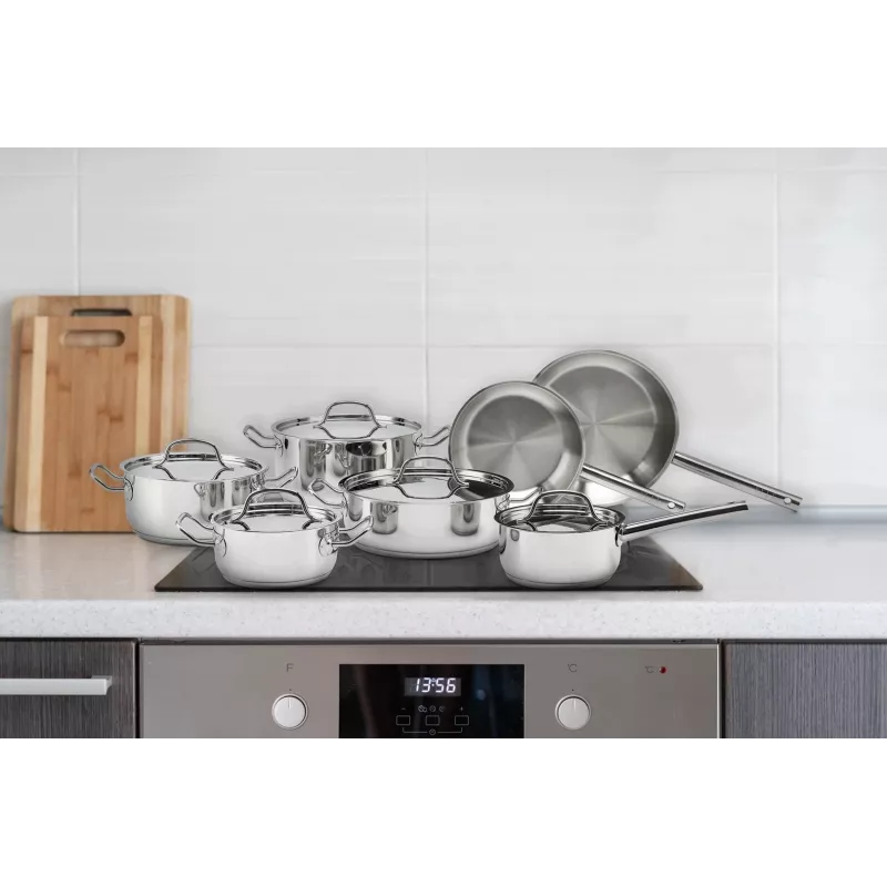 ELLE Home Nerūdijančio plieno 12 dalių puodų ir keptuvių rinkinys ECCS200412A