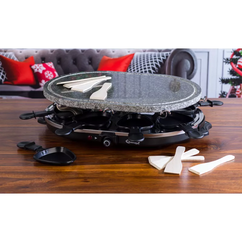 Giles & Posner EK1872GV2VDE Stalo akmeninis raclette grilis - 1200W, 8 asmenims, juoda/pilka