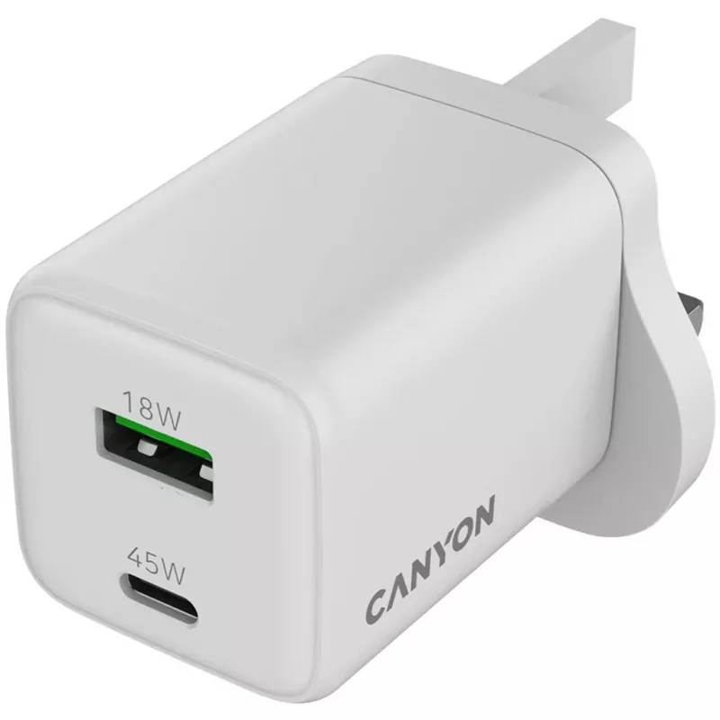 CANYON CU45AC GaN 45W 1xPD 1xQC UK White Wall Charger