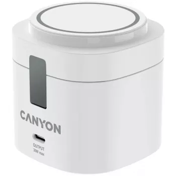 Canyon 4 in 1 belaidžio įkrovimo stovas, 30W maks., dydis: 70x70x70,3 mm, svoris: 414 g, su 1 m laidu, baltas