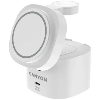 Canyon 4 in 1 belaidžio įkrovimo stovas, 30W maks., dydis: 70x70x70,3 mm, svoris: 414 g, su 1 m laidu, baltas
