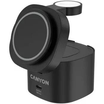 Canyon 4 in 1 belaidžio įkrovimo stovas, 30W maks., dydis: 70x70x70.3mm, svoris: 414g, su 1M laidu, juodas