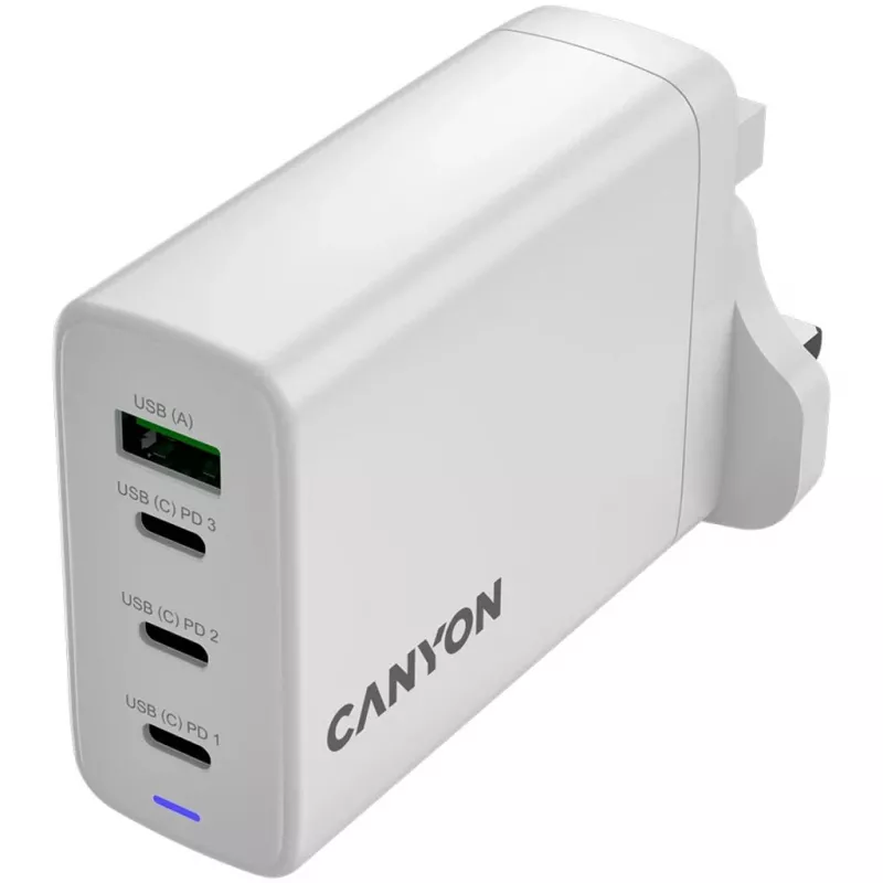 CANYON OnCharge 140 GaN įkroviklis 150W Max 3 USB-C + 1 USB-A Baltas JK kištukas
