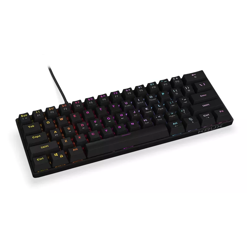KRUX Qara 60% mechaninė klaviatūra Gateron Yellow RGB USB-C juoda