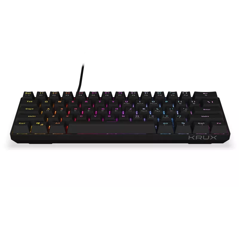 KRUX Qara 60% mechaninė klaviatūra Gateron Yellow RGB USB-C juoda