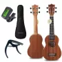 MOZOS GECKO Soprano Ukulele rinkinys - natūrali mediena, 12 griovelių, nailoninės stygos, įskaitant dėklą, derintuvą, plektrus, dirželį, atsargines stygas, valymo šluostę