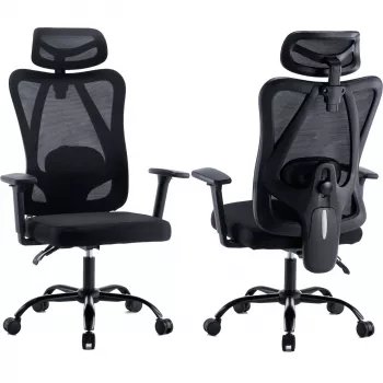 MOZOS ERGO-X Ergonominė biuro kėdė su reguliuojama juosmens atrama ir galvos atrama, juoda