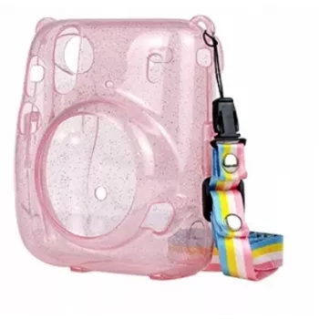 LOVEINSTANT Protective Case for Fujifilm Instax Mini 11 - Transparent Pink with Glitter