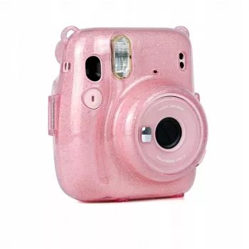 LOVEINSTANT Protective Case for Fujifilm Instax Mini 11 - Transparent Pink with Glitter
