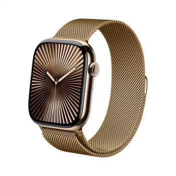 Crong Milano Steel nerūdijančio plieno tinklinis laikrodžio dirželis, skirtas Apple Watch 44/45/46/49 mm - rožinis auksas
