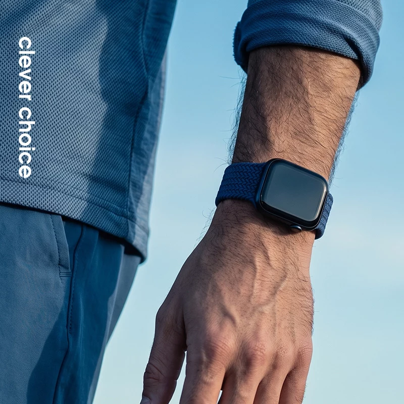 Crong Wave Band Braided Nylon Solo Loop, skirtas Apple Watch 44/45/46/49 mm (tamsiai mėlyna)