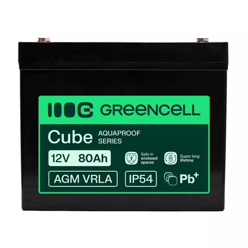 GREEN CELL Greencell AGM VRLA 12V 80Ah Priežiūros nereikalaujanti baterija UPS, svarstyklėms, kemperiui (260x168x216mm)