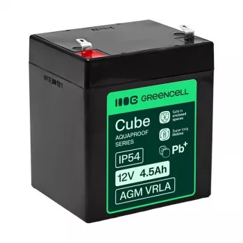 Greencell AGM VRLA 12V 4.5Ah Priežiūros nereikalaujanti baterija kasos aparatams, žaislams, kameroms (90x70x106mm)