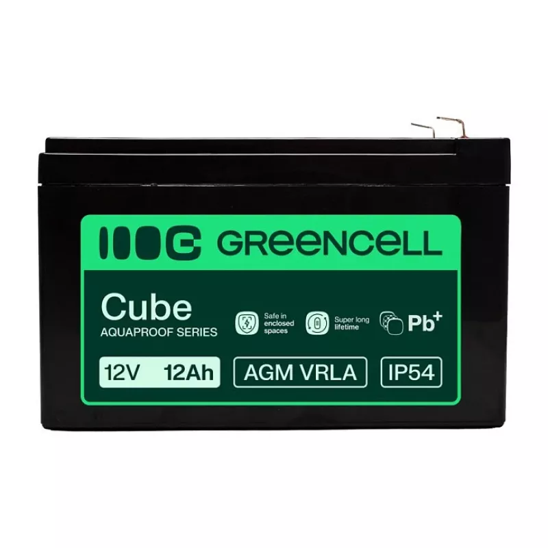 Greencell AGM VRLA 12V 12Ah Priežiūros nereikalaujanti baterija kasos aparatams, žaislams, kameroms (151x98,5x95 mm)