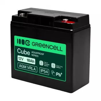 Greencell AGM VRLA 12V 18Ah Priežiūros nereikalaujanti baterija kasos aparatams, žaislams, kameroms (181x77x167mm)