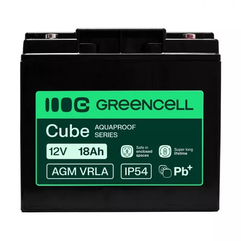 Greencell AGM VRLA 12V 18Ah Priežiūros nereikalaujanti baterija kasos aparatams, žaislams, kameroms (181x77x167mm)