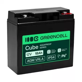 Greencell AGM VRLA 12V 18Ah Priežiūros nereikalaujanti baterija kasos aparatams, žaislams, kameroms (181x77x167mm)