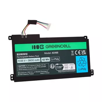 Green Cell baterija, skirta ASUS C31N1912 / B31N1912, 3 elementų, 42Wh, 11,55V, Li-ion polimeras, juoda