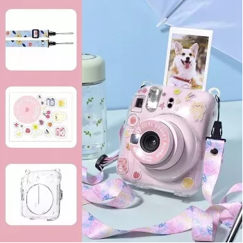 LOVEINSTANT Dėklas Fujifilm Instax Mini 12 su lipdukais - Jogurto Triušis
