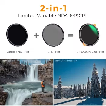K&F Concept Hybrid Filter 2-in-1 58mm CPL Polarizer + Variable ND4-ND64 Gray Fader KF01.1913