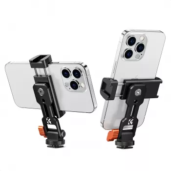 K&F Concept KF31.094 MS18 Smartphone Tripod Mount - 360° pasukamas metalinis telefono laikiklis su 1/4 inch sriegiu, Arca-Swiss pagrindu, Cold Shoe, juodas