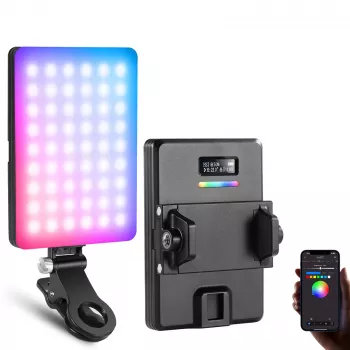 NEEWER VL67C RGB LED Video Light 5W su telefono laikikliu ir Bluetooth programėlės valdymu
