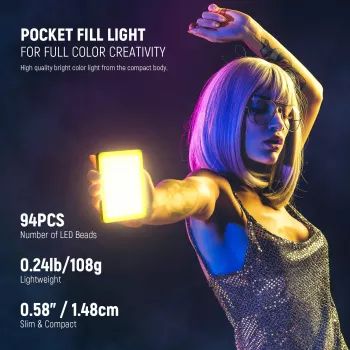NEEWER VL67C RGB LED Video Light 5W su telefono laikikliu ir Bluetooth programėlės valdymu
