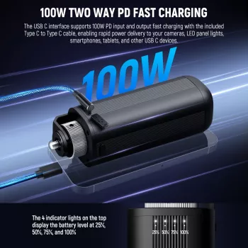 NEEWER PH74E Power Bank Grip 100W, skirta COB LED lempai, USB-C DC
