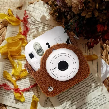 LOVEINSTANT Protective Case for Fujifilm Instax Mini 12 - Plush Dog Design - Brown