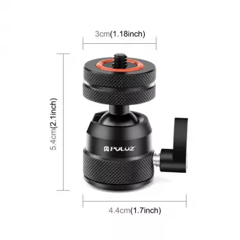 PULUZ rutulinė galvutė fotoaparatui 3D 1/4 inch sriegis 2x Cold Shoe ISO iki 3 kg PU1057B