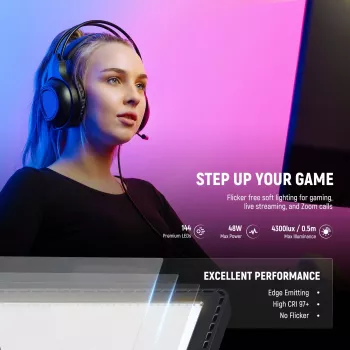 NEEWER GL1C RGB LED vaizdo šviesos skydelis 48W su reguliuojamu šviesos stovu, CRI≥97, 2.4G nuotolinio valdymo ir programėlės valdymu srautiniam perdavimui ir žaidimams