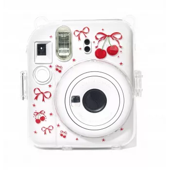 LOVEINSTANT kietas apsauginis dėklas, skirtas Fujifilm Instax Mini 12 - raudonų vyšnių raštas su petnešėle