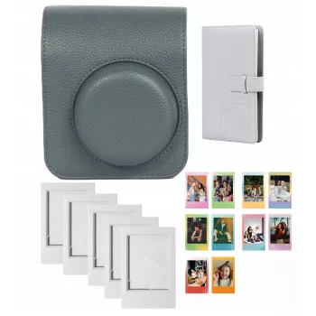 LOVEINSTANT 4-in-1 rinkinys: apsauginis dėklas, nuotraukų albumas (96 nuotraukoms), rėmeliai ir lipdukai, skirti Fujifilm Instax Mini 41 - pilka