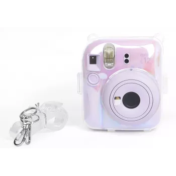 LOVEINSTANT 2-in-1 rinkinys: dėklas ir nuotraukų laikymo dėžutė, skirta Fuji Instax Mini 12, permatomas su blizgučiais