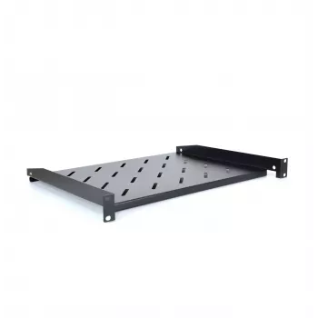 RACKTEL RL-PD600S 1U 19 colių priekyje montuojama stelažo lentyna, 600 mm gylio, 20 kg apkrova, juoda (RAL 9005)
