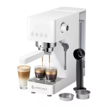 AMZCHEF CE-EM3131-WT Piston Coffee Maker (White) - 20 Bar Espresso Machine with Steam Wand