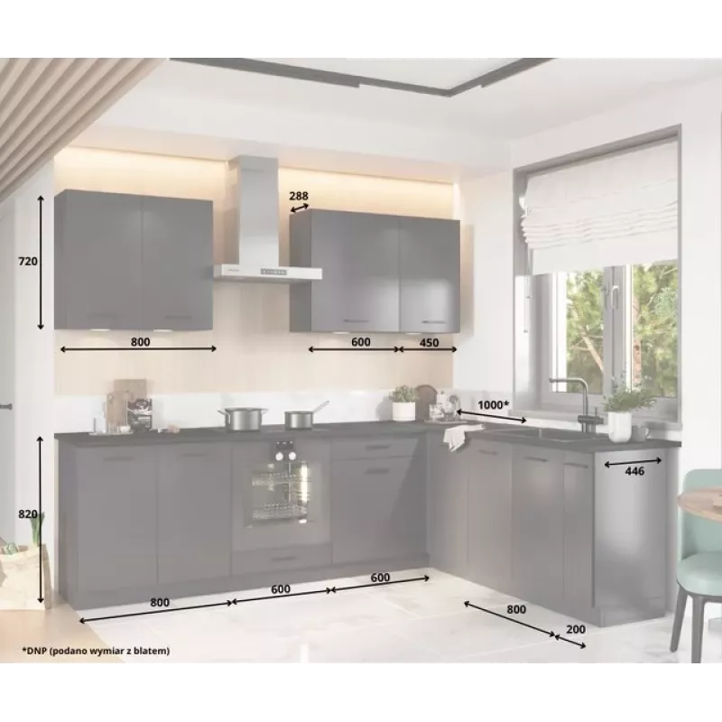 STOLKAR Cosmo Design ANIKA Graphite/Graphite 2.0/2.6 Virtuvės baldų komplektas