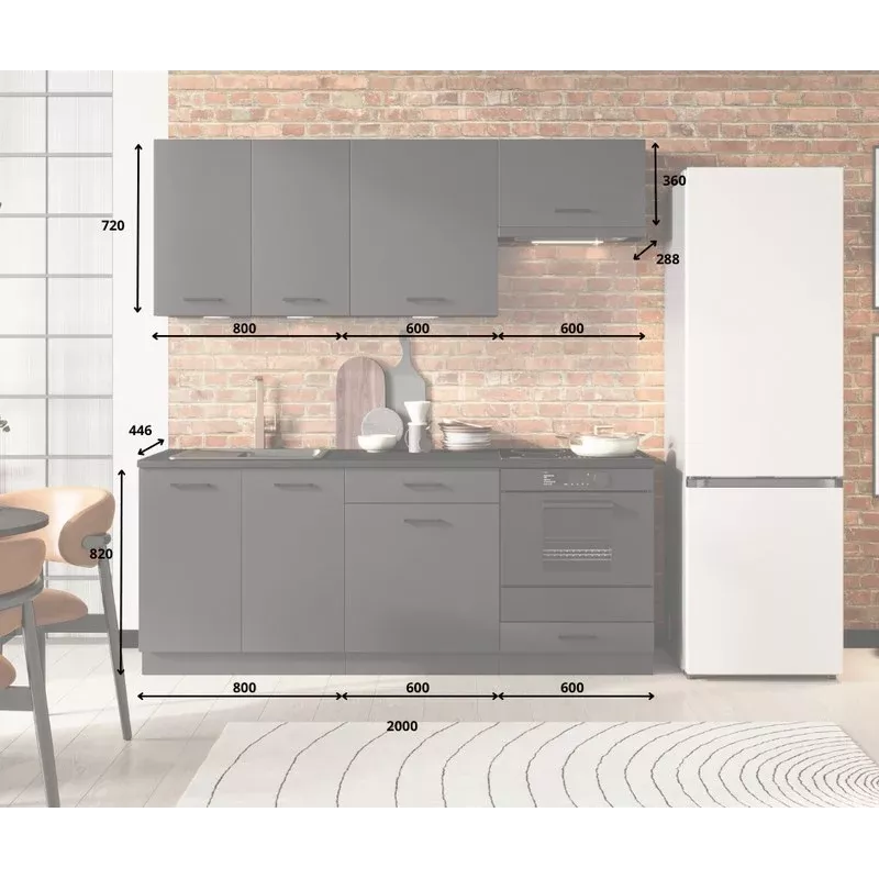 STOLKAR Cosmo Design ANIKA Graphite/Graphite 2.0 Virtuvės baldų komplektas - 6 dalių