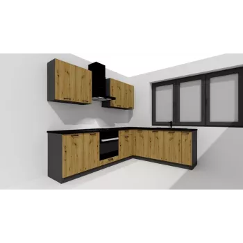 STOLKAR Cosmo Design ANIKA Virtuvės baldų komplektas, Artisan Oak/Graphite 2.0/2.6
