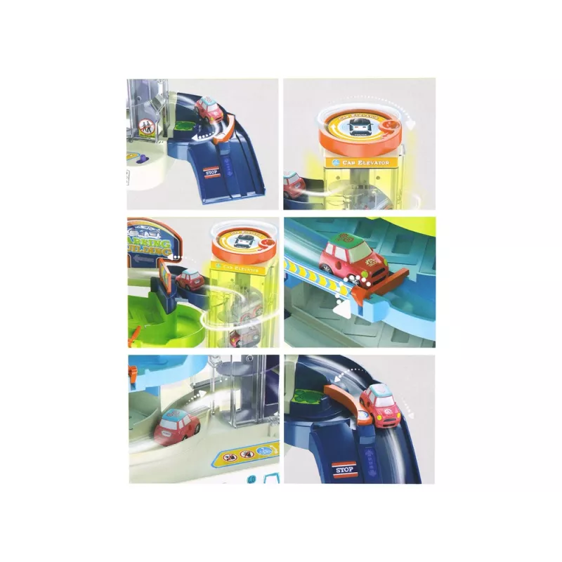 LEAN TOYS Interaktyvus daugiaaukštis automobilių stovėjimo aikštelės rinkinys su šviesomis ir garsais