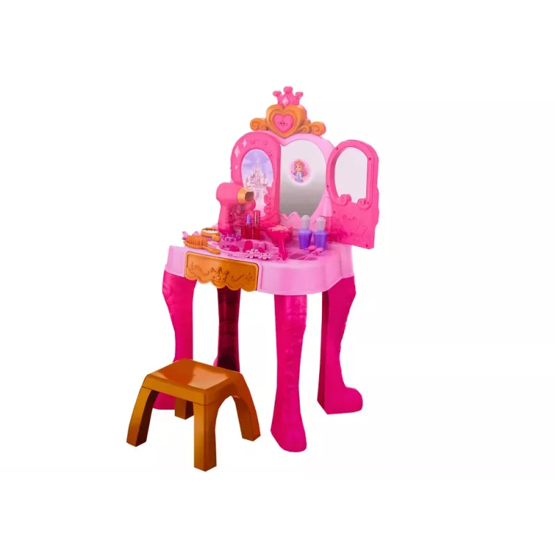 LEAN TOYS Vaikų tualetinis staliukas su gestų jutiklio aksesuarais, rožinis