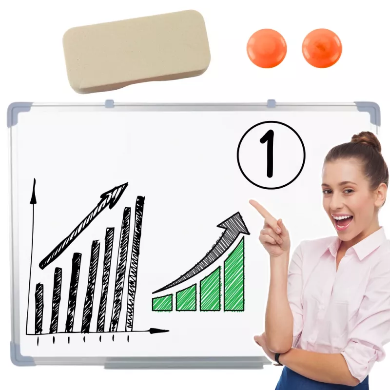 LEAN Magnetinė sauso trynimo lenta su kempine ir 2 magnetais 45x60 cm