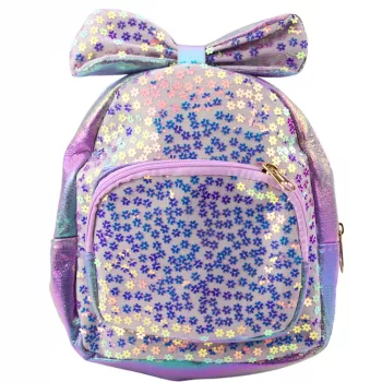 LEAN vaikiška kuprinė su blizgučiais gėlių lankeliu violetinė 22cm 2.8L