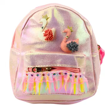 LEAN TOYS Vaikiška kuprinė Gulbės su nėrinių dekoracijomis Rožinė 22cm 2.8L