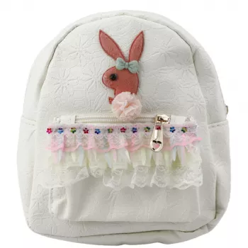 LEAN Vaikiška kuprinė su reljefiniu triušiu ir raukiniais, kreminė, 20 cm, 2,5 L
