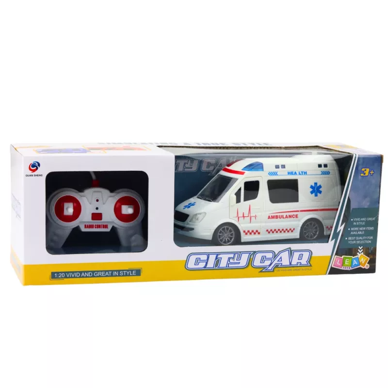 LEAN TOYS nuotolinio valdymo greitosios pagalbos automobilis RC šviesos garsai 1:20 balta